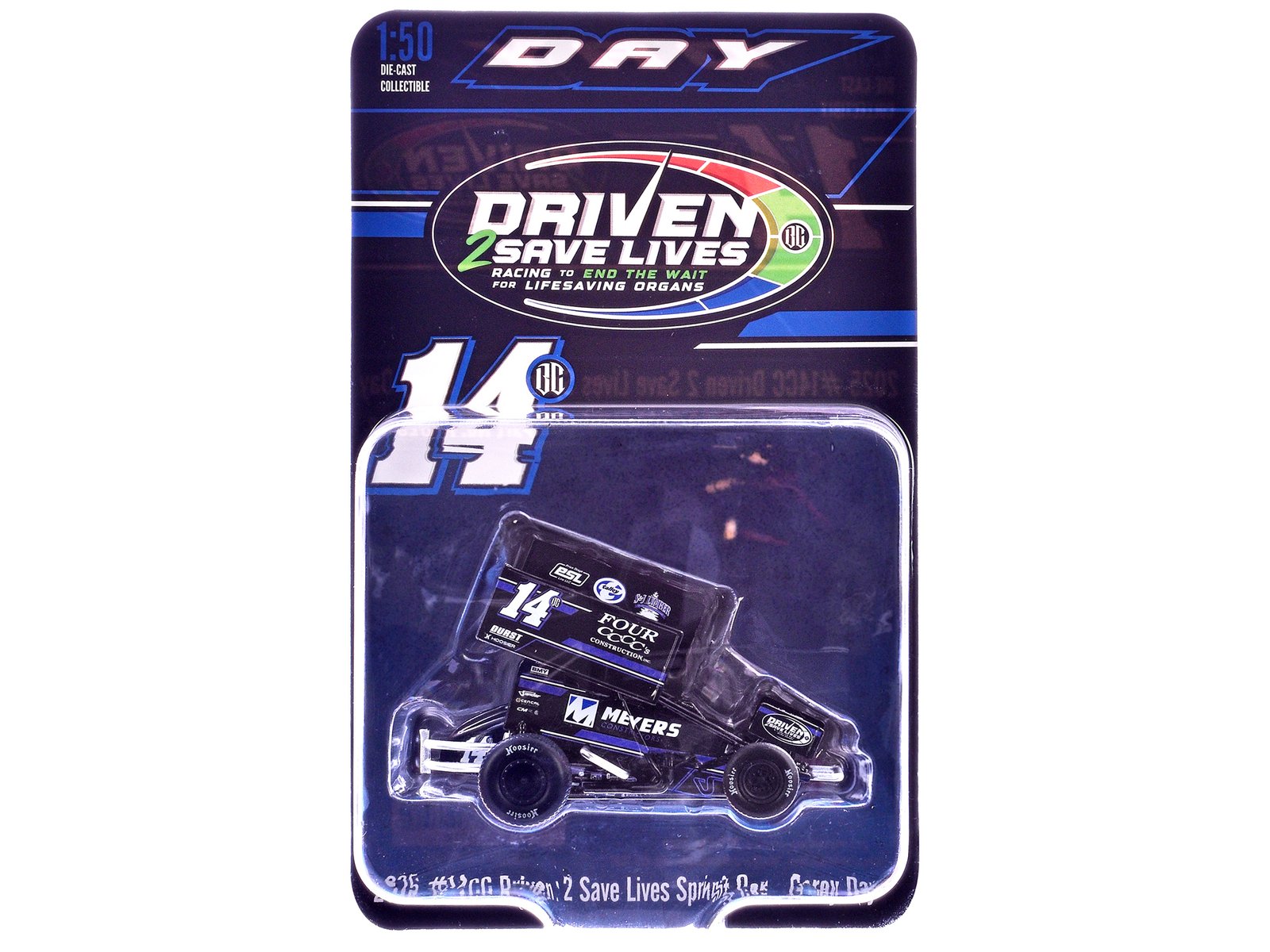 winged sprint car #14cc corey day (blue version) "driven 2 save lives" jason meyers racing (2025) 1/50 diecast model car by acme winged sprint car #14cc corey day (blue version) "driven 2 save lives" jason meyers racing (2025) 1/50 diecast model car by acme