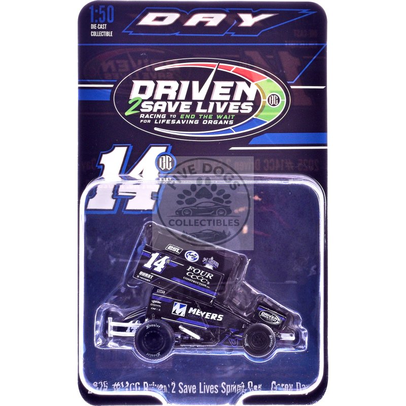 winged sprint car #14cc corey day (blue version) "driven 2 save lives" jason meyers racing (2025) 1/50 diecast model car by acme