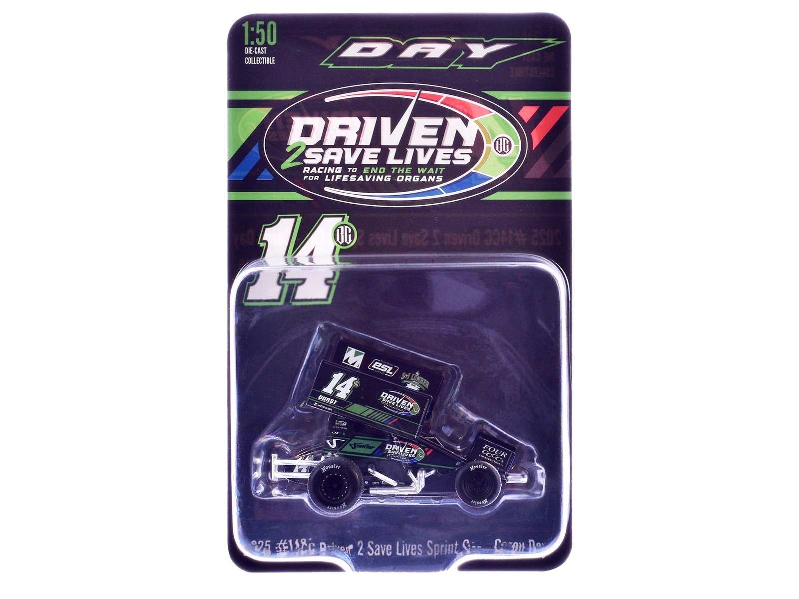 winged sprint car #14cc corey day (green version) "driven 2 save lives" jason meyers racing (2025) 1/50 diecast model car by acme winged sprint car #14cc corey day (green version) "driven 2 save lives" jason meyers racing (2025) 1/50 diecast model car by acme