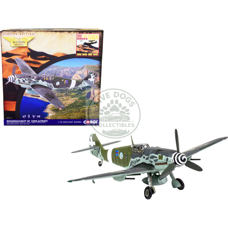 messerschmitt me109g 6 (trop) fighter aircraft "maggiore antonio vizzotto 150 gruppo gigi tre osei regia aeronautica sicily" (july 1943) "the aviation archive" series 1/72 diecast model by corgi