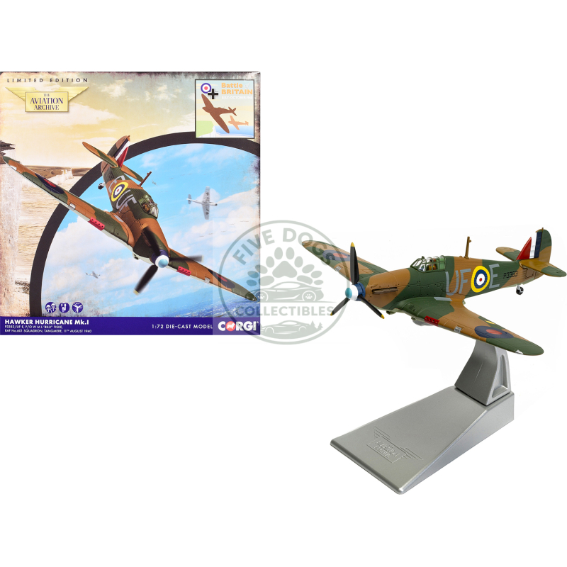 hawker hurricane mk.i fighter aircraft "pilot officer william 'billy' fiske no. 601 squadron battle of britain" (1940) british royal air force "the aviation archive" series 1/72 diecast model by corgi