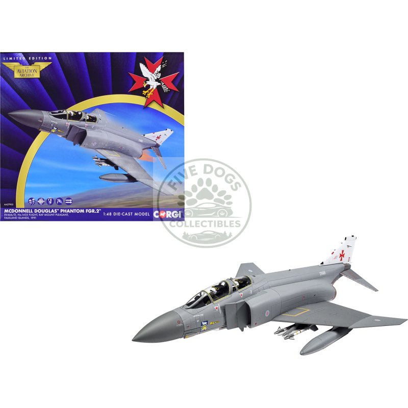 mcdonnell douglas phantom fgr.2 fighter aircraft "#1435 flight raf mount pleasant falkland islands" (1991) royal air force "the aviation archive" series 1/48 diecast model by corgi
