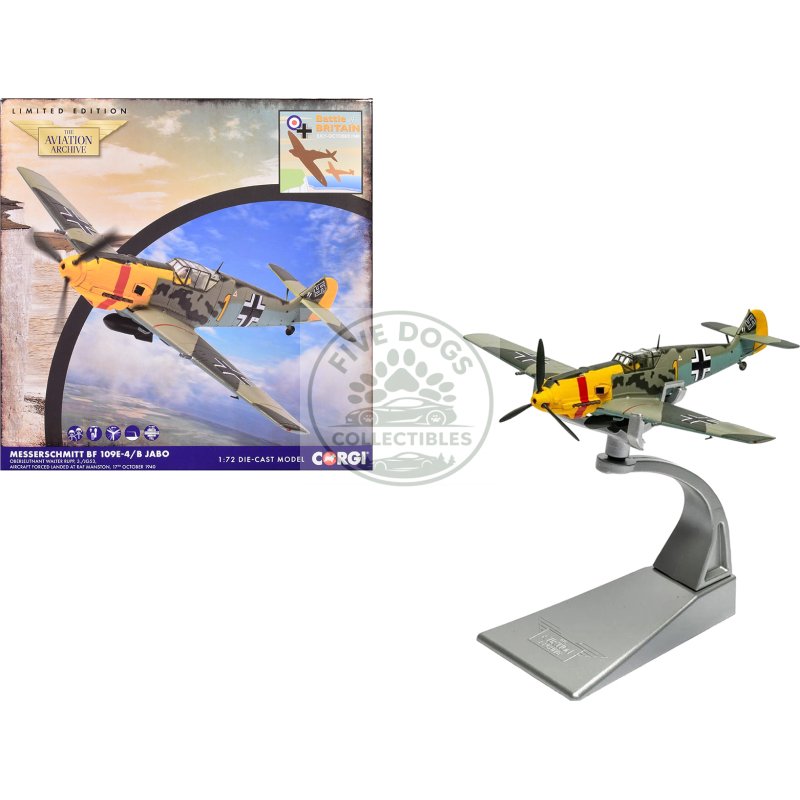 messerschmitt bf 109e 4/b jabo fighter bomber aircraft "oberleutnant walter rupp 3./jg53 raf manston battle of britain" (1940) german luftwaffe "the aviation archive" series 1/72 diecast model by corgi