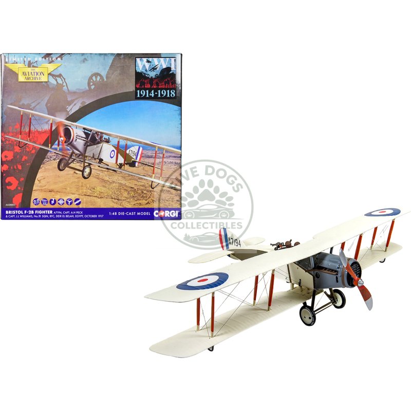 bristol f 2b fighter aircraft "a7194 capt. arthur h peck & capt. john jl williams no.111 squadron egypt" (1917) royal flying corps "the aviation archive" series 1/48 diecast model by corgi