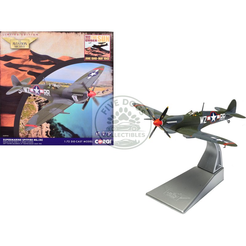 supermarine spitfire mkixc fighter aircraft "porky ii lt robert connor 309th fighter squadron 31st fighter group" (1943) united states army air forces "the aviation archive" series 1/72 diecast model by corgi