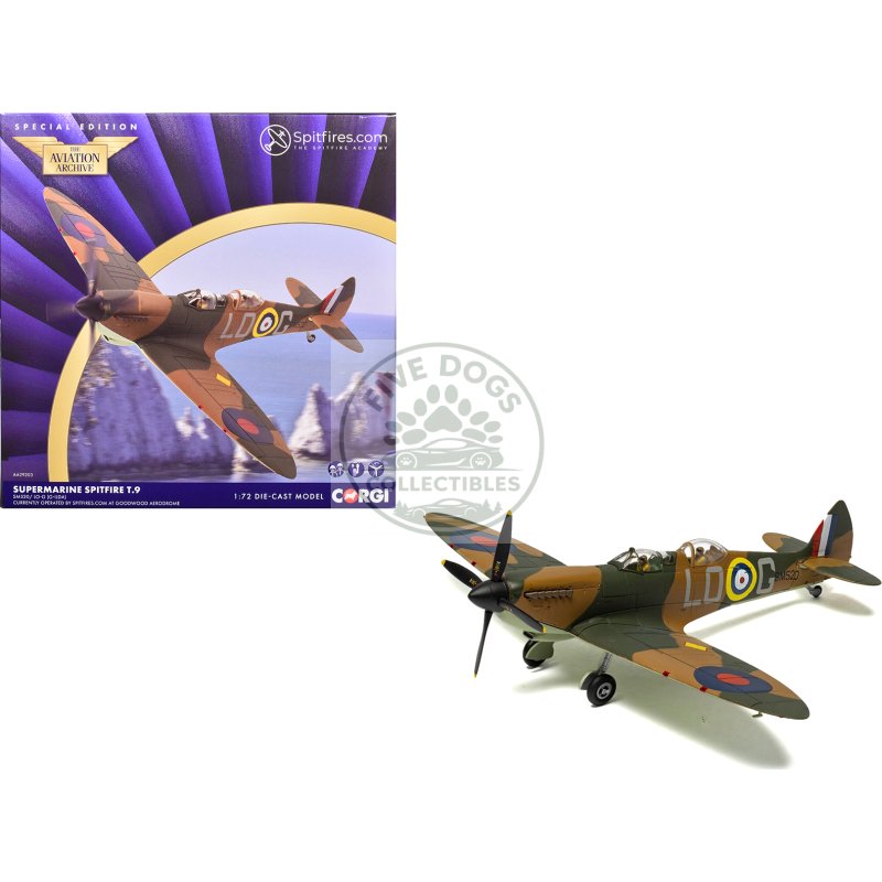 supermarine spitfire t.9 aircraft "sm520 spitfires.com goodwood aerodrome" british royal air force "the aviation archive" series 1/72 diecast model by corgi