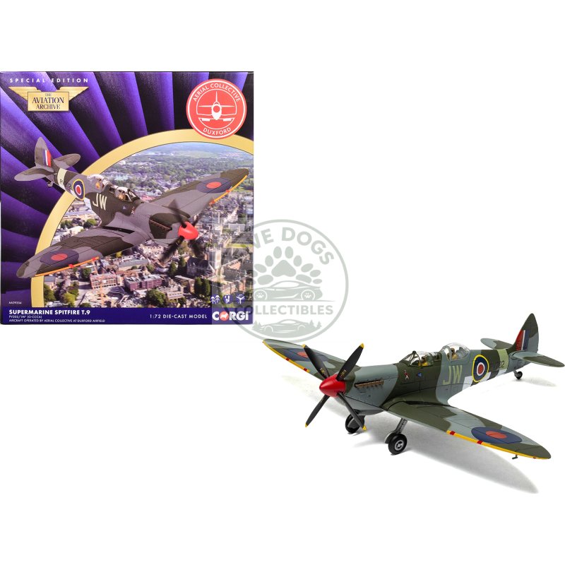 supermarine spitfire t.9 aircraft "pv202 aerial collective at duxford airfield" british royal air force "the aviation archive" series 1/72 diecast model by corgi