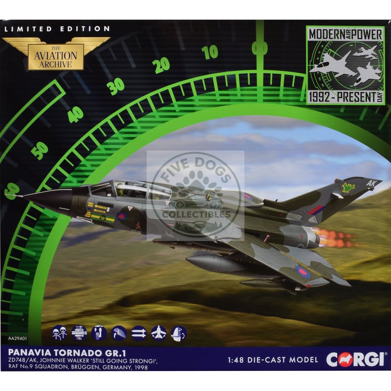 panavia tornado gr.1 aircraft "johnnie walker 'still going strong' no. 9 squadron" (1998) british royal air force "the aviation archive" series 1/48 diecast model by corgi