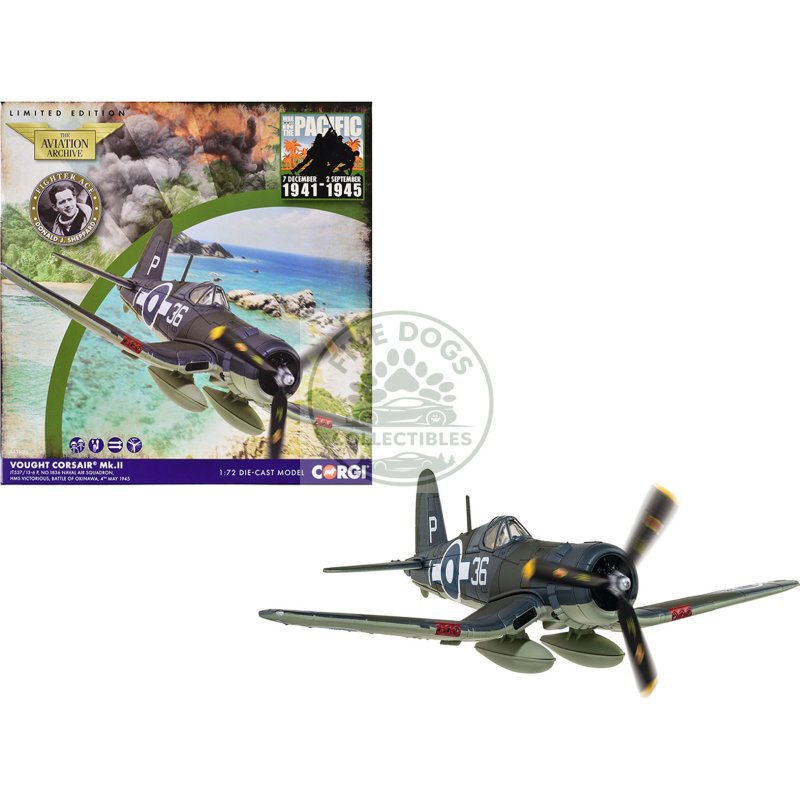vought corsair mk. ii fighter aircraft "jt537 1836 naval air squadron hms victorious battle of okinawa" (1945) british royal navy fleet air arm "the aviation archive" series 1/72 diecast model by corgi