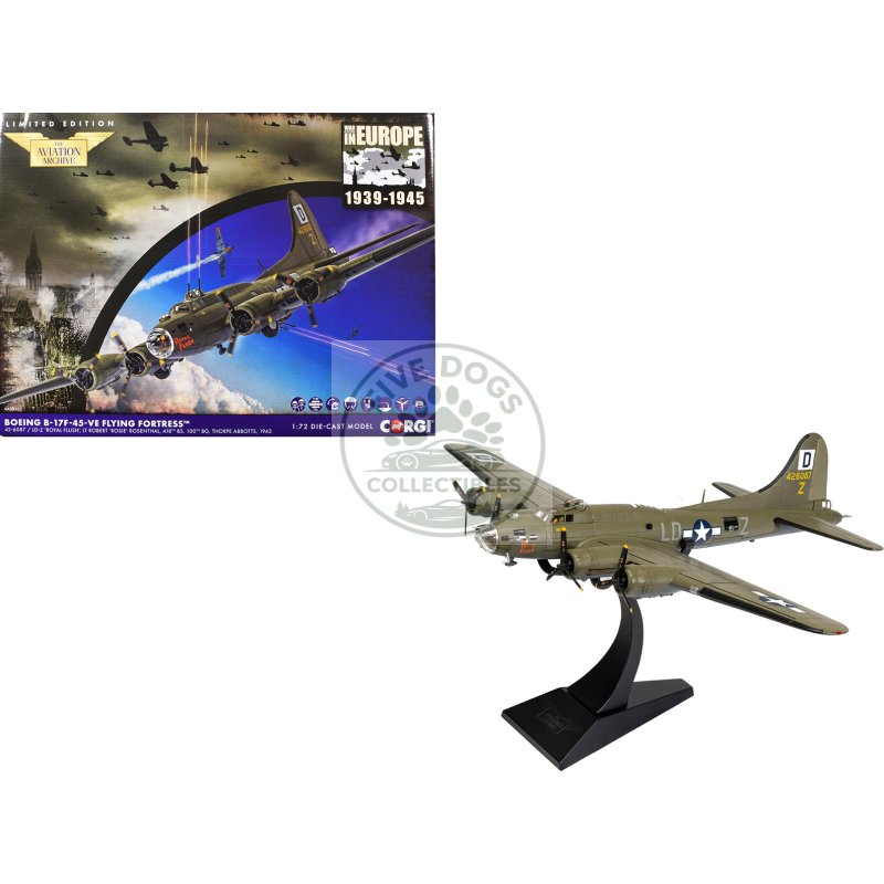 boeing b 17f flying fortress bomber aircraft "42 6087 royal flush lieutenant robert 'rosie' rosenthal 418th bs 100th bomb group thorpe abbotts" (1943) united states army air forces "the aviation archive" series 1/72 diecast model by corgi