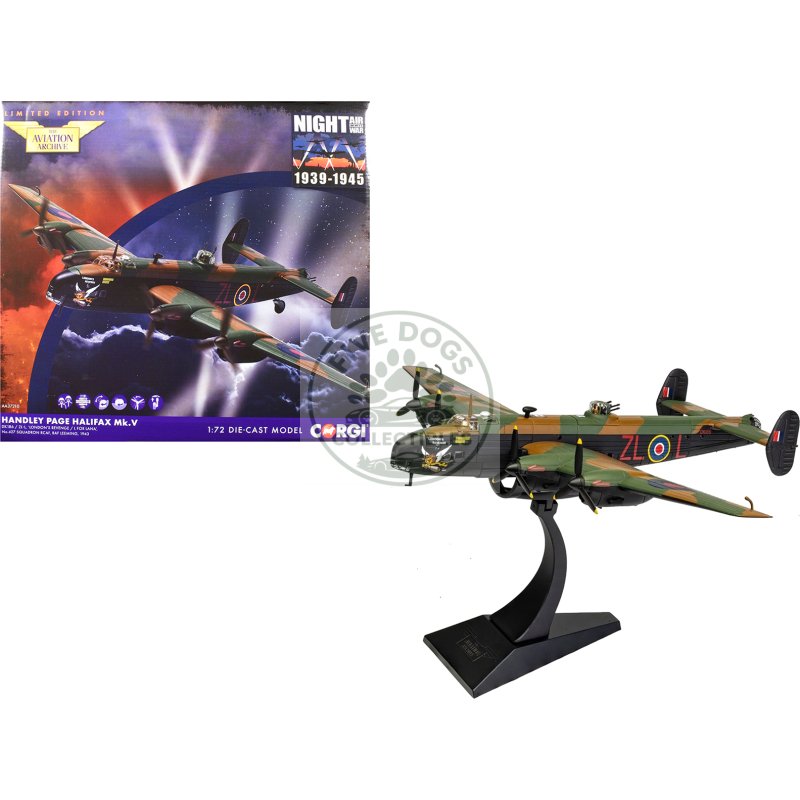 handley page halifax mkv bomber aircraft "dk186 london’s revenge l for lana no. 427 squadron raf leeming" (1943) royal canadian air force "the aviation archive" series 1/72 diecast model by corgi