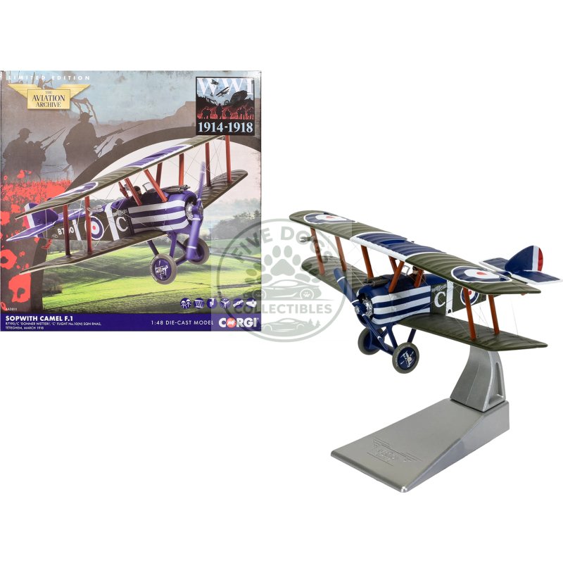 sopwith camel f.1 aircraft "b7190 donner wetter! 'c' flight no. 10 squadron" (1918) royal naval air service "the aviation archive" series 1/48 diecast model by corgi