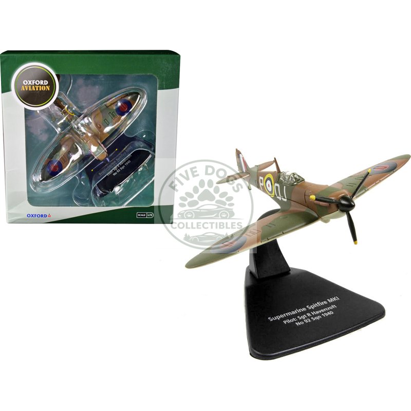 supermarine spitfire mk1 sgt r. havercroft no 92 sqn 1940 1/72 diecast model airplane by oxford diecast