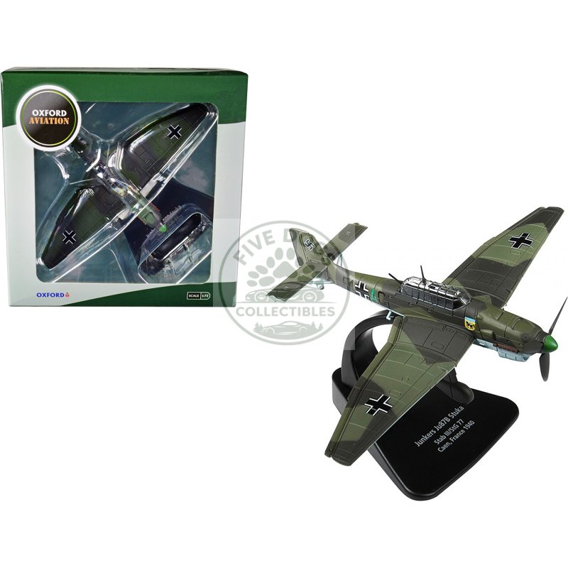 junkers ju 87b "stuka stab" dive bomber plane iii/stg 77 caen france (1940) "oxford aviation" series 1/72 diecast model airplane by oxford diecast