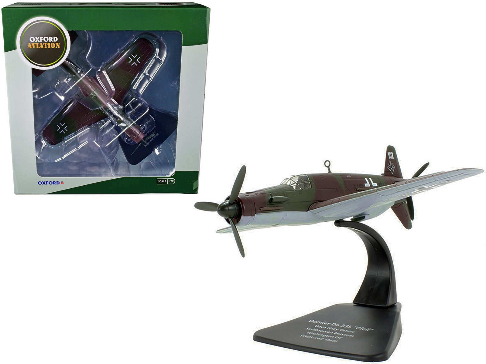 dornier do 335 "pfeil" fighter plane "udva hazy centre smithsonian museum washington dc" (captured 1945) "oxford aviation" series 1/72 diecast model airplane by oxford diecast dornier do 335 "pfeil" fighter plane "udva hazy centre smithsonian museum washington dc" (captured 1945) "oxford aviation" series 1/72 diecast model airplane by oxford diecast