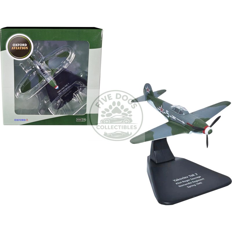 yakovlev yak 3 fighter plane pilot roger sauvage nomandie regiment (spring 1945) "oxford aviation" series 1/72 diecast model airplane by oxford diecast