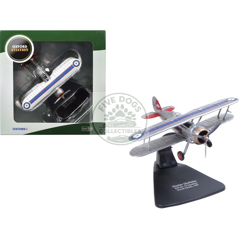 gloster gladiator fighter aircraft "no. 72 squadron church fenton" (1937) british royal air force "oxford aviation" series 1/72 diecast model airplane by oxford diecast