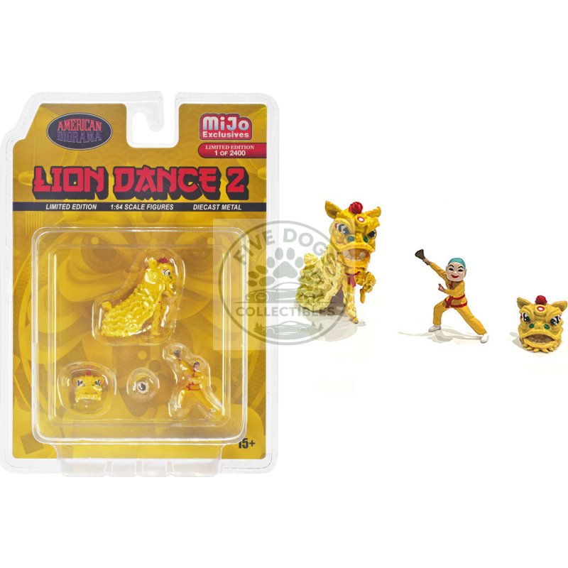 "lion dance 2" 4 piece diecast figure set (1 figures 1 lion 2 accessories) limited edition to 2400 pieces worldwide for 1/64 scale models by american diorama