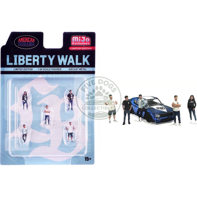"liberty walk team" 5 piece diecast figure set (5 figures) limited edition for 1/64 scale models by american diorama