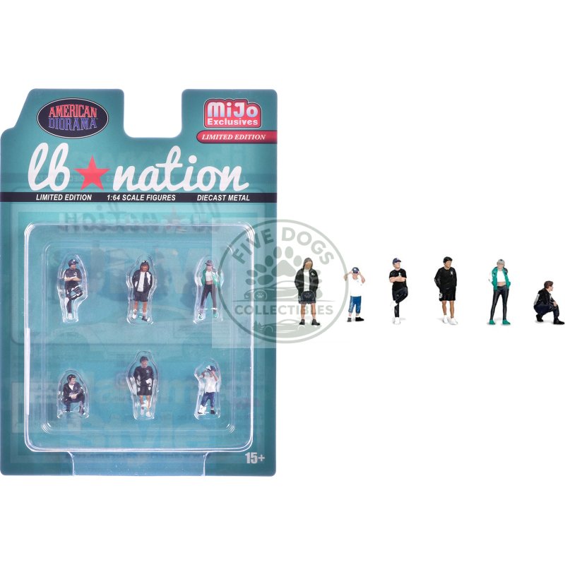 "liberty walk lb nation" 6 piece diecast figure set limited edition for 1/64 scale models by american diorama