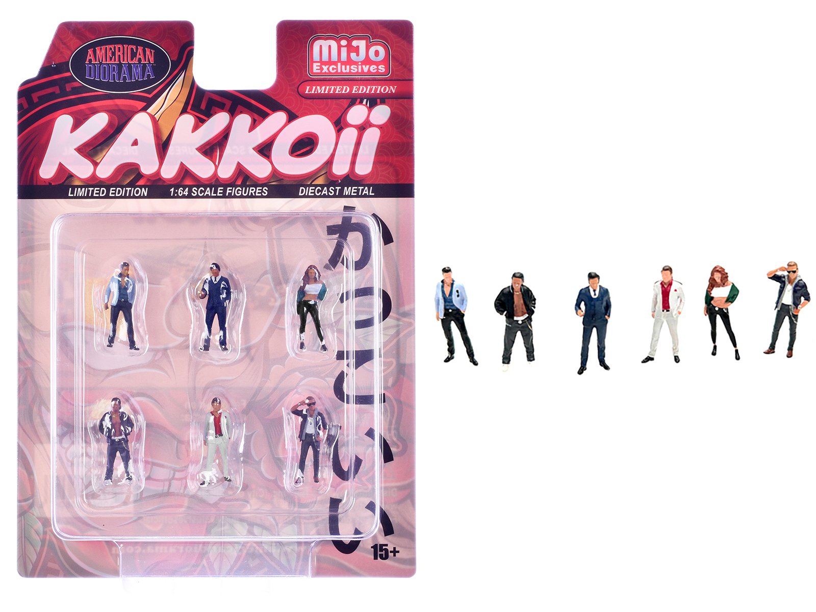 "kakkoii" 6 piece diecast figures set 1/64 scale models by american diorama "kakkoii" 6 piece diecast figures set 1/64 scale models by american diorama