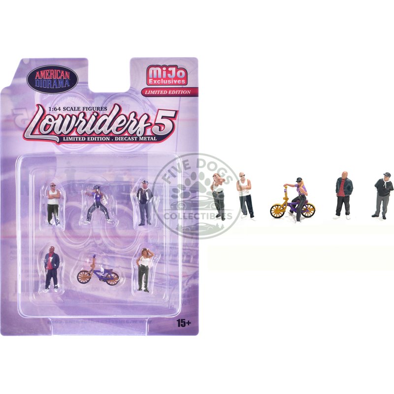 "lowriders #5" 6 piece (5 people 1 bicycle) diecast figures set 1/64 scale models by american diorama