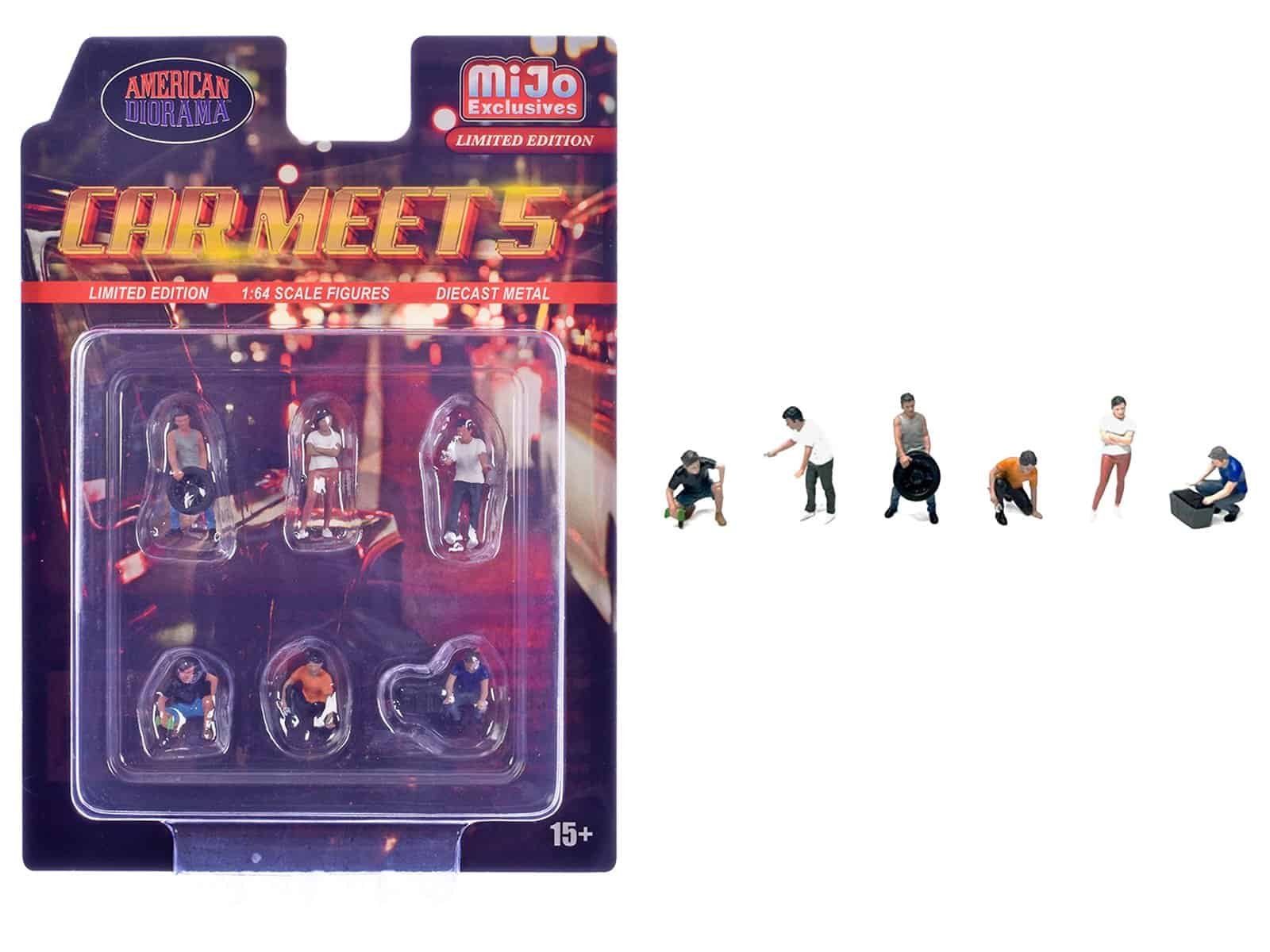 Car Meet 5 Diecast Collectible Set Limited edition Car Meet 5 diecast collectible figures in packaging.