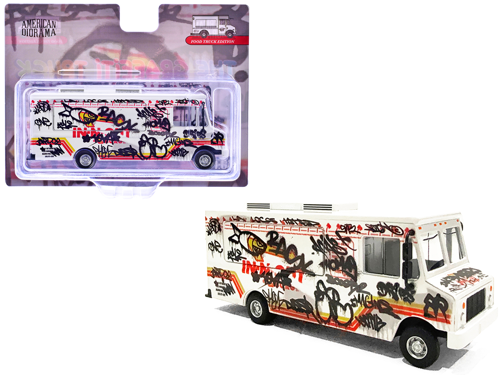 food truck "the graffiti truck" white with graphics 1/64 diecast model by american diorama food truck "the graffiti truck" white with graphics 1/64 diecast model by american diorama