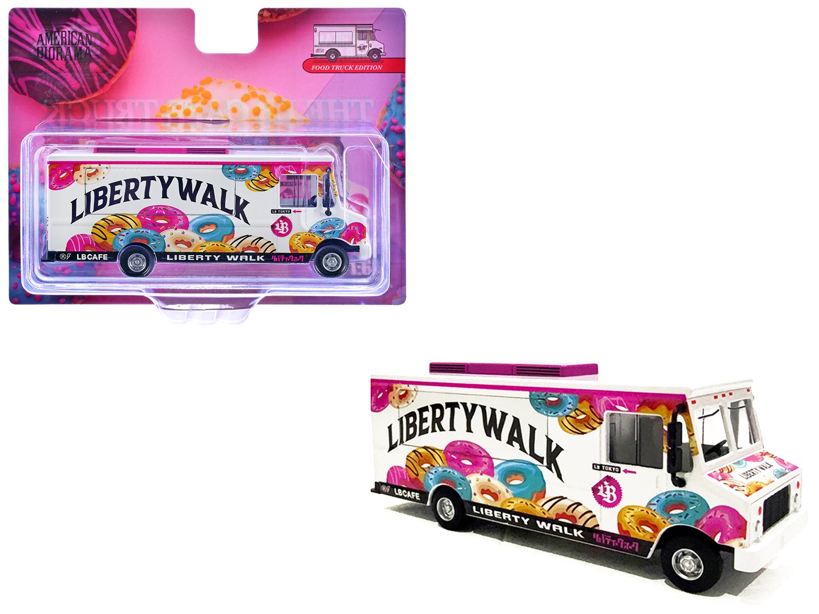 food truck "the lb cafe truck liberty walk" white with graphics 1/64 diecast model by american diorama food truck "the lb cafe truck liberty walk" white with graphics 1/64 diecast model by american diorama