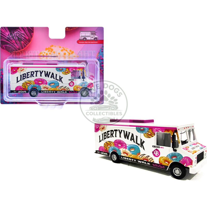 food truck "the lb cafe truck liberty walk" white with graphics 1/64 diecast model by american diorama