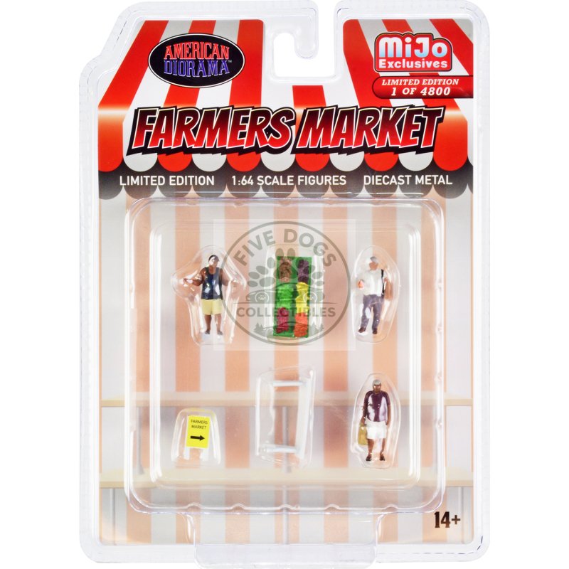 "farmers market" 6 piece diecast set (3 figures and 3 accessories) limited edition to 4800 pieces worldwide for 1/64 scale models by american diorama