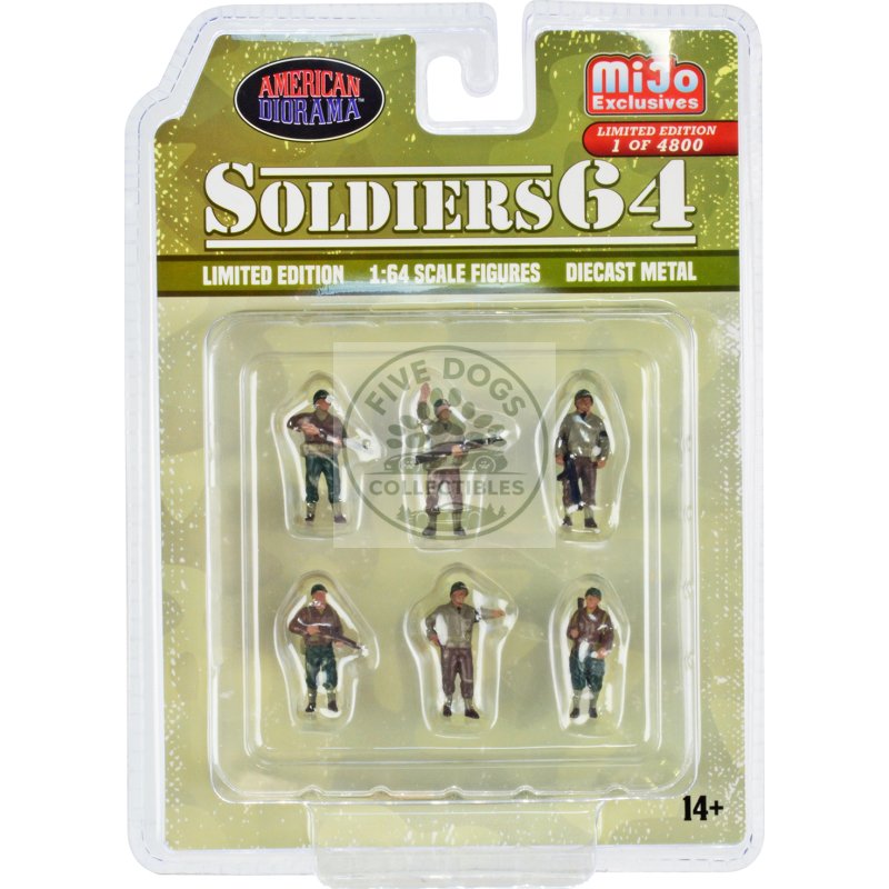 "soldiers 64" 6 piece diecast set military figures limited edition to 4800 pieces worldwide for 1/64 scale models by american diorama