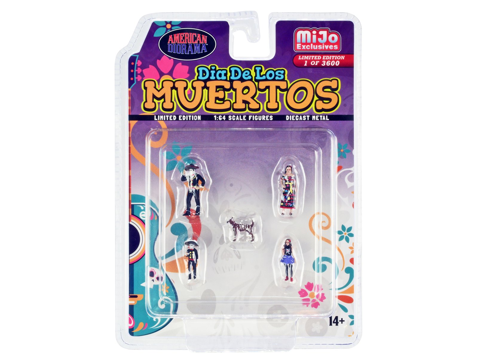 "dia de los muertos" 5 piece diecast set (2 adults 2 children 1 dog figures) limited edition to 3600 pieces worldwide for 1/64 scale models by american diorama "dia de los muertos" 5 piece diecast set (2 adults 2 children 1 dog figures) limited edition to 3600 pieces worldwide for 1/64 scale models by american diorama