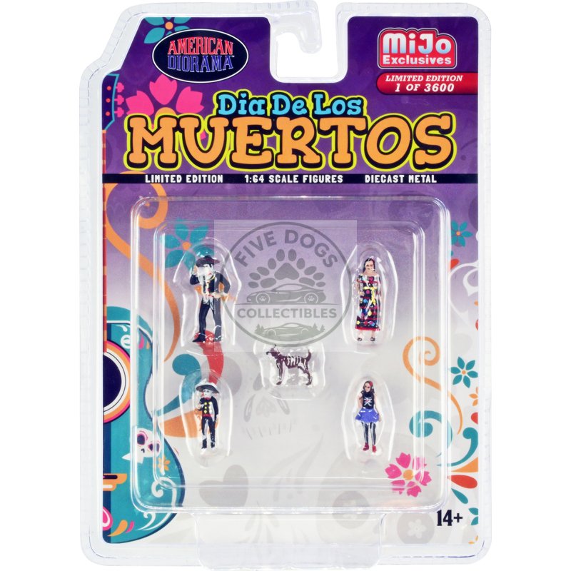 "dia de los muertos" 5 piece diecast set (2 adults 2 children 1 dog figures) limited edition to 3600 pieces worldwide for 1/64 scale models by american diorama