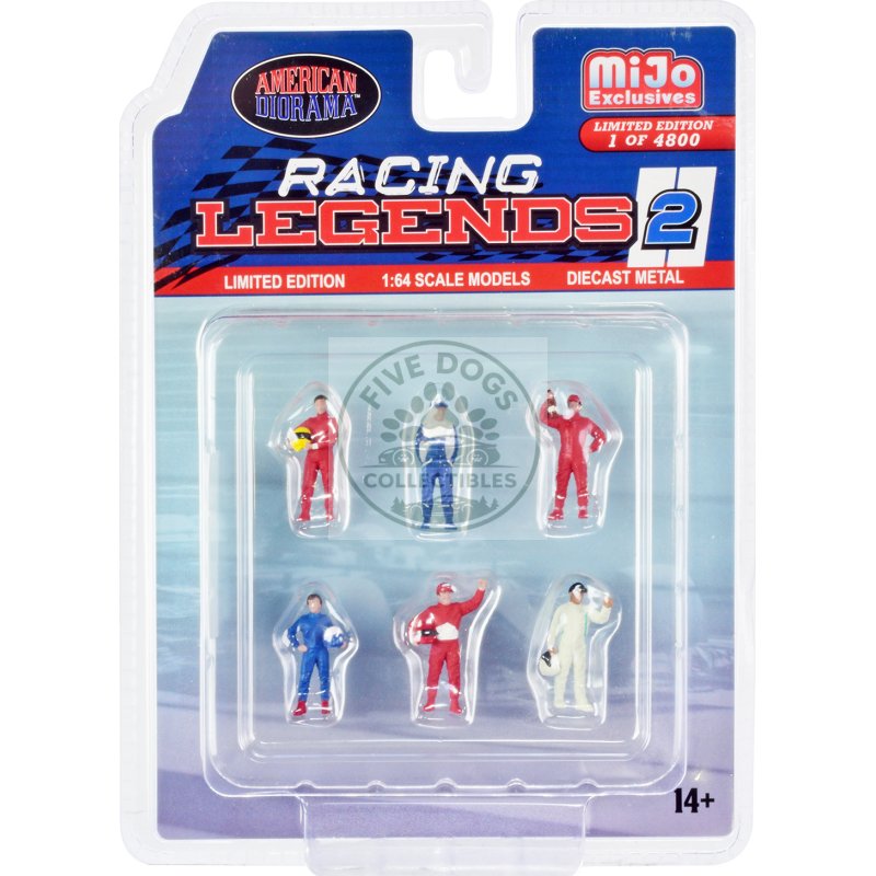 "racing legends 2" 6 piece diecast set (6 driver figures) limited edition to 4800 pieces worldwide for 1/64 scale models by american diorama