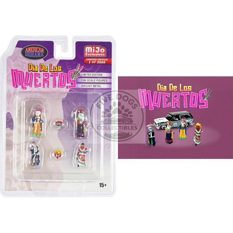 "dia de los muertos 2" 6 piece diecast set (4 figures 2 masks) limited edition to 3600 pieces worldwide for 1/64 scale models by american diorama