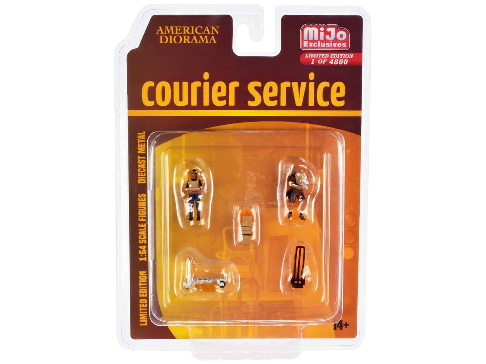 Courier Service American Diorama Miniature Set for Collectibles and Dioramas Miniature courier service figures for dioramas, collectibles, and model scenes, featuring detailed t.
