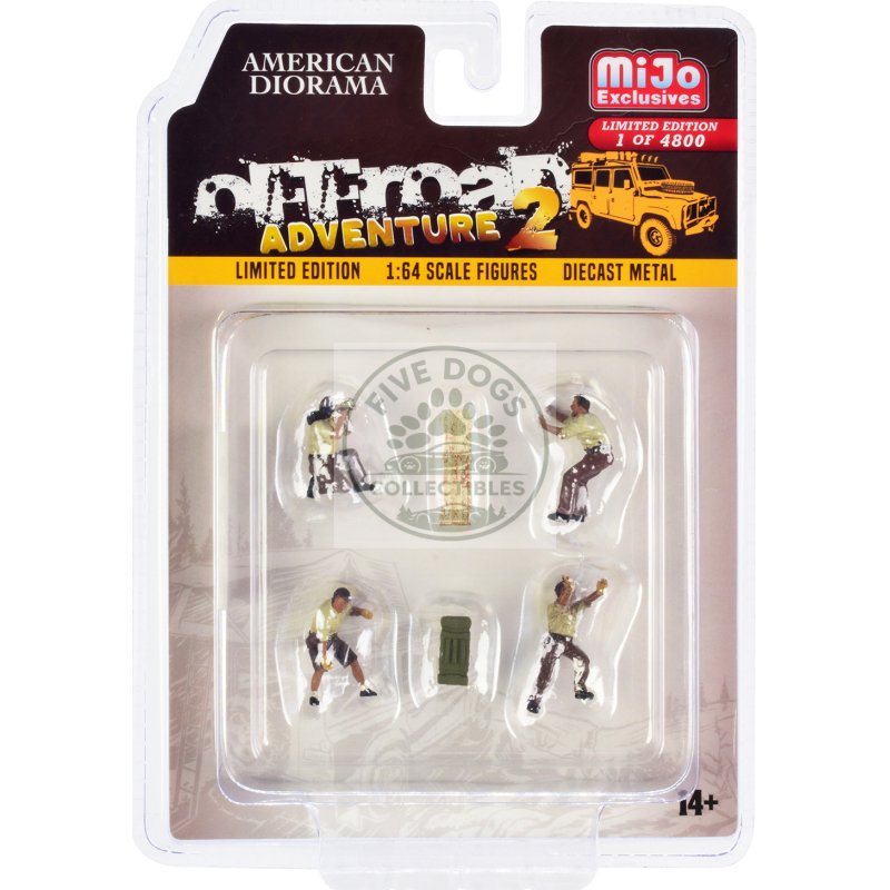 "off road adventure 2" 6 piece diecast set (4 male figurines and 2 accessories) limited edition to 4800 pieces worldwide for 1/64 scale models by american diorama