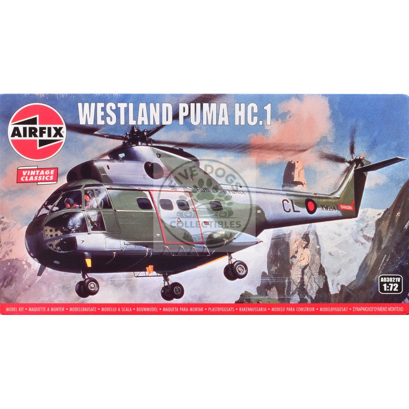 level 2 model kit westland puma hc.1 helicopter with 2 scheme options 1/72 plastic model kit by airfix