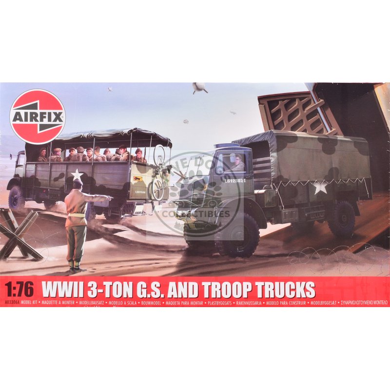level 2 model kit wwii 3 ton general service and troop trucks 1/76 plastic model kit by airfix