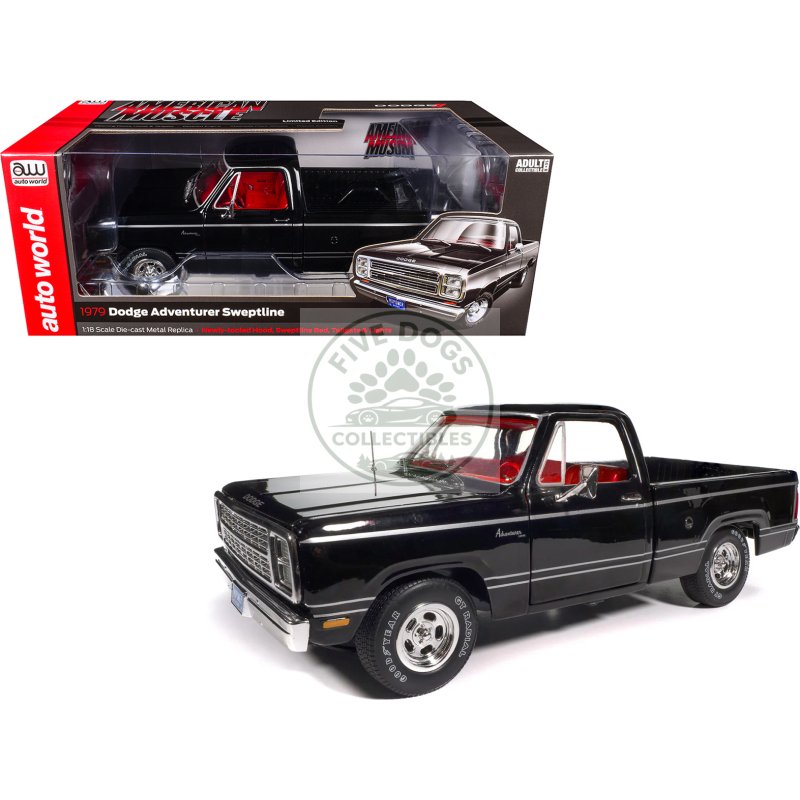 1979 dodge adventurer sweptline pickup truck black with red interior "american muscle" series 1/18 diecast model car by auto world