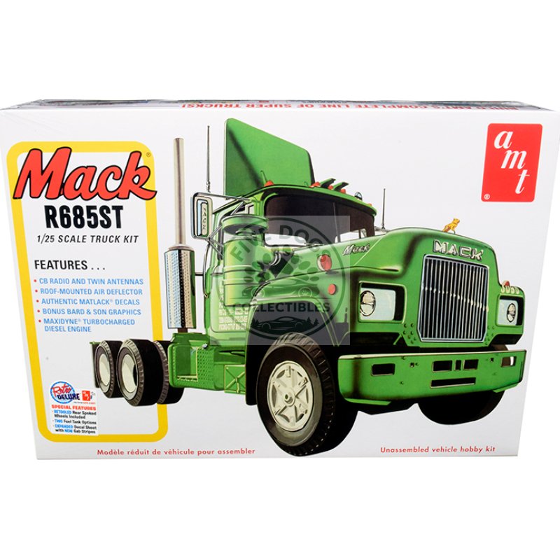 skill 3 model kit mack r685st semi tractor truck 1/25 scale model by amt