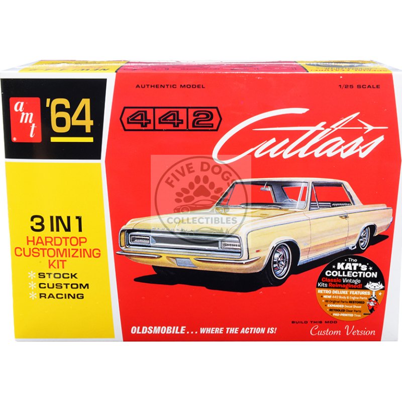 skill 2 model kit 1964 oldsmobile cutlass 442 hardtop 3 in 1 kit 1/25 scale model by amt