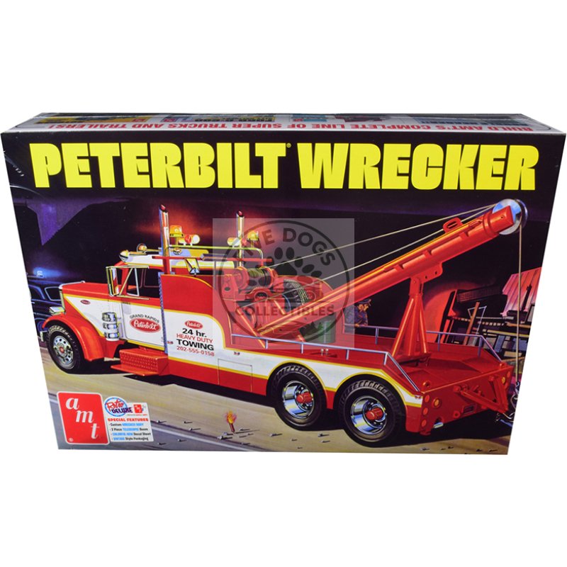 skill 3 model kit peterbilt wrecker tow truck 1/25 scale model by amt