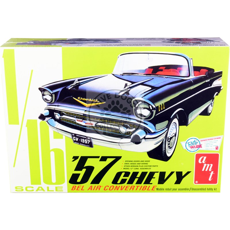 skill 3 model kit 1957 chevrolet bel air convertible 2 in 1 kit 1/16 scale model by amt
