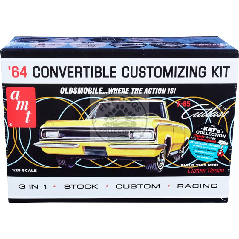 skill 2 model kit 1964 oldsmobile cutlass f 85 convertible 3 in 1 kit 1/25 scale model by amt