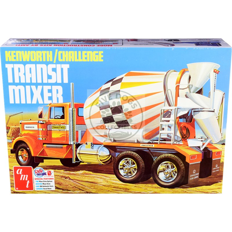 skill 3 model kit kenworth / challenge transit cement mixer truck 1/25 scale model by amt