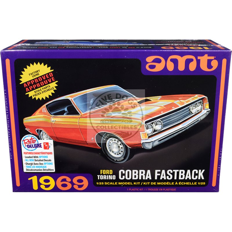 skill 2 model kit 1969 ford torino cobra fastback 3 in 1 kit 1/25 scale model by amt