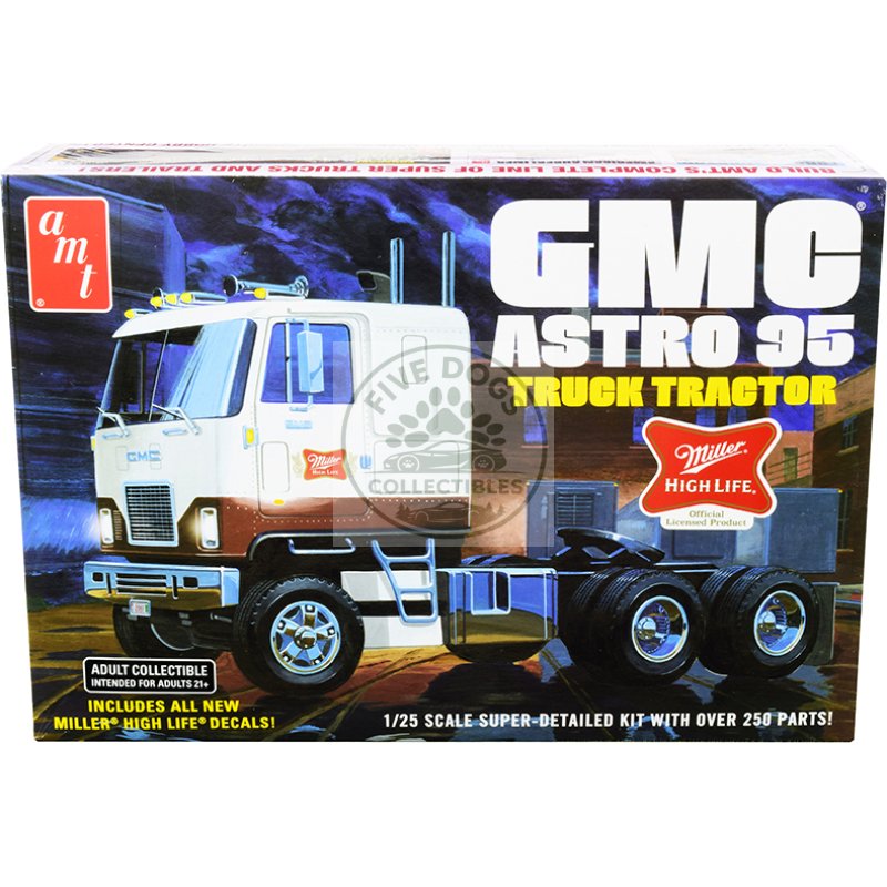 skill 3 model kit gmc astro 95 truck tractor "miller" 1/25 scale model by amt