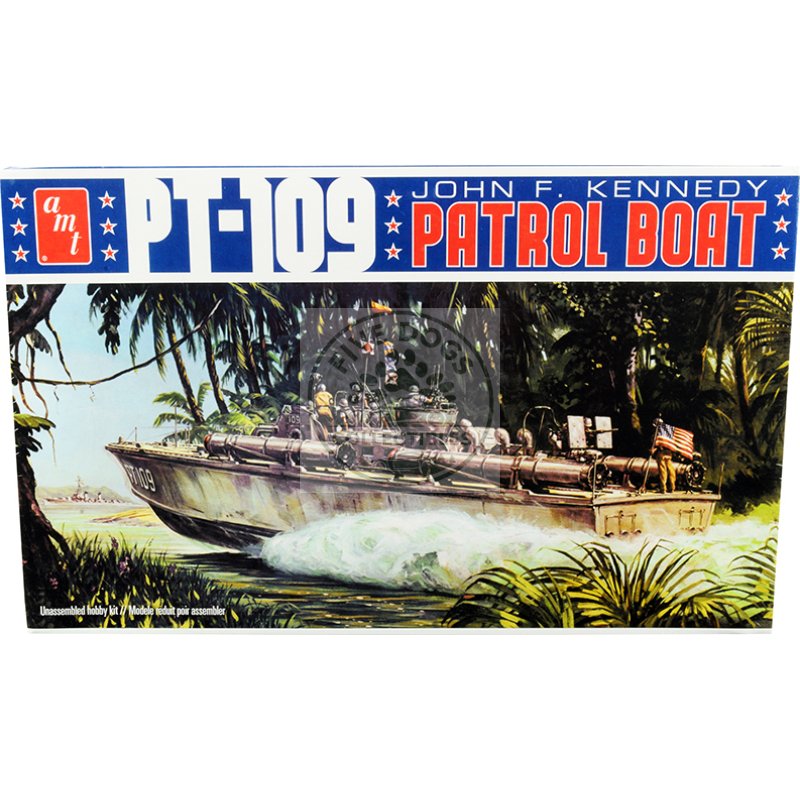 skill 2 model kit pt 109 john f. kennedy world war ii patrol boat 1/64 scale model by amt